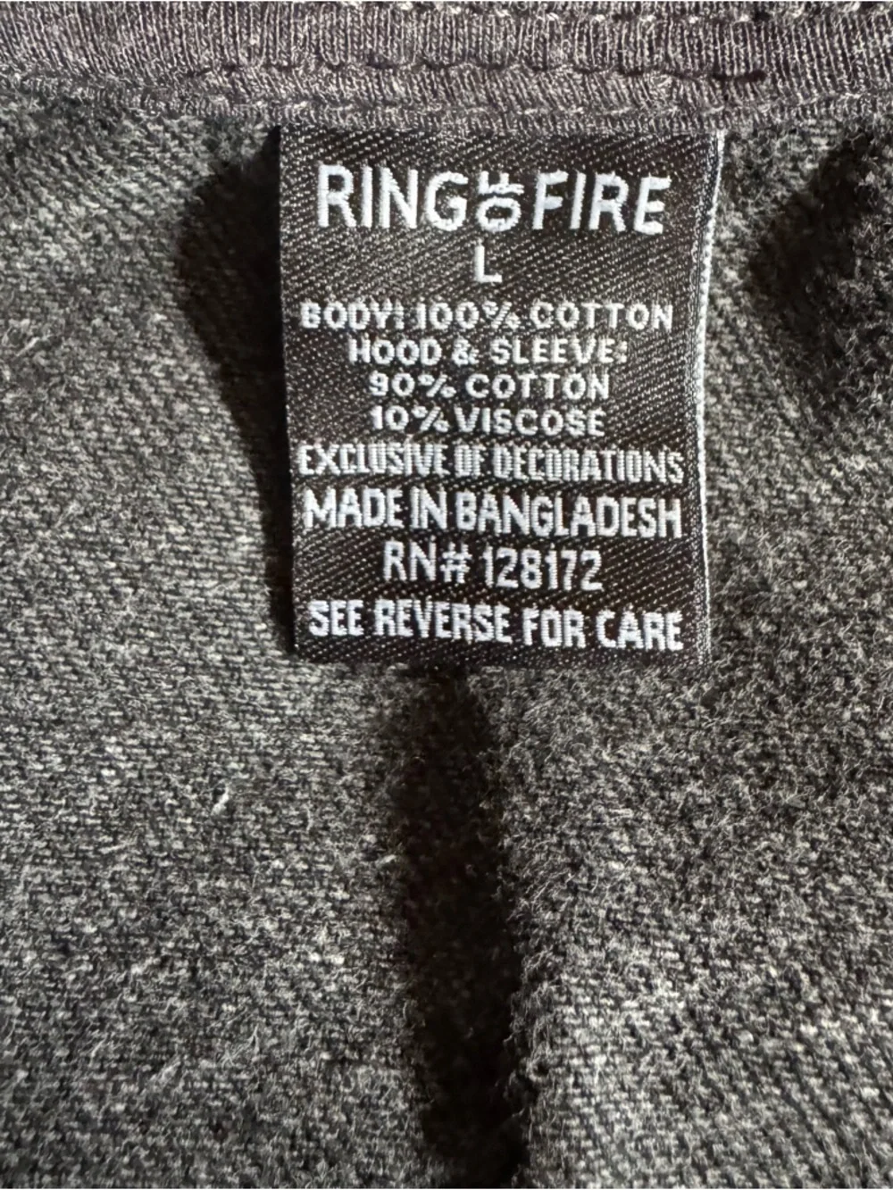Boys Black Denim Jacket Hoodie Ring of Fire Size L